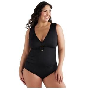 Miracle Brands Embrace Your Curves Women's Black Gold One Piece Swimsuit Sz L